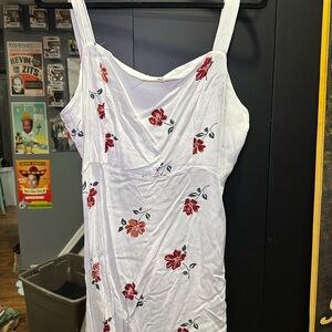 Floral White Dress with Tie Back - L